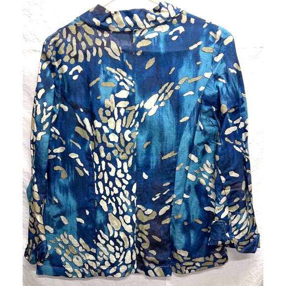 Coldwater Creek Women's Blue and Beige One Button Blazer PM Cuffed Sleeve - Picture 2 of 3